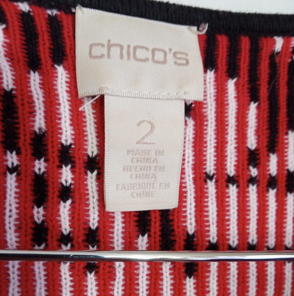 Chico's Black and Red Mixed Patterned Cardigan - Picture 4 of 10